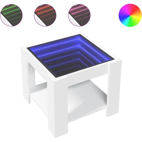 Mesa de centro de salón de diseño moderno con LED 53 x 53 x 45 cm madera de ingeniería blanca DEC037386