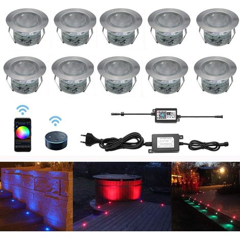 Lot de 10 WIFI RGB Spots LED Encastrable Extérieur, Ø45mm IP67 Étanche, éclairage pour Jardin Terrasse Escalier Deck en Bois Patio Décoration intérieur et extérieur (1/5)