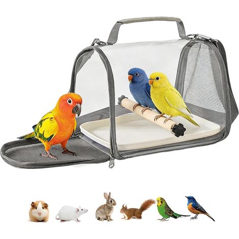 Cage Oiseaux Perchoir Bois Plateau Amovible PVC Transparent Tissu Maille (1/5)