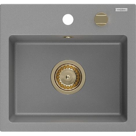 Mexen Milo 1-Becken-Granit-Spüle 435 x 410 mm, Grau, Siphon Gold - 6505441000-71-G (1/5)