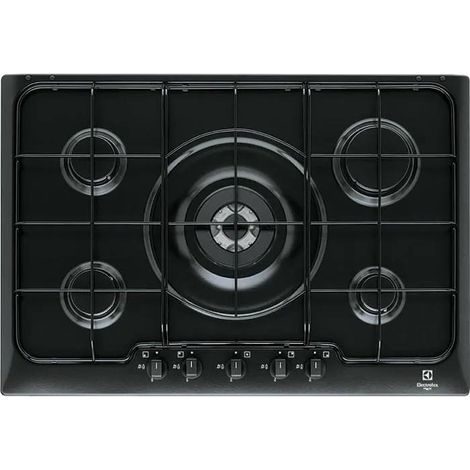 Placa de cocina Electrolux PN750UV, color negro, empotrada a gas, 5 quemadores