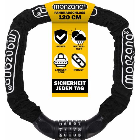 Monzana Chaîne antivol vélo à code Cadenas à combinaison 5 chiffres Antivol vélo noir Chaîne en acier trempé 90/120 cm 120 cm