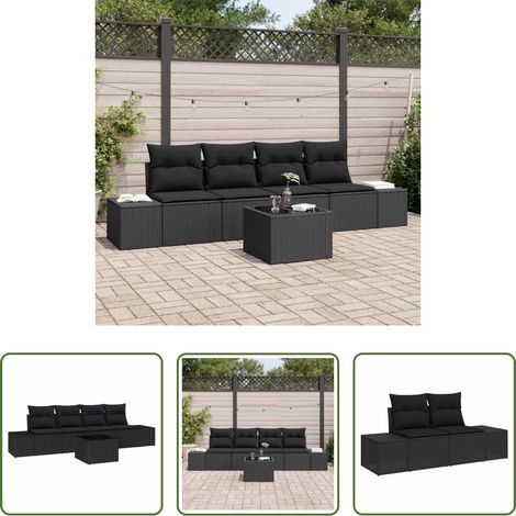 Terrassensofa - Sofa Set mit Kissen mit Kissen 5 pcs Schwarz Poly Rattan (1/5)