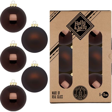 CONFEZIONE 6 PALLINE OPACHE E LUCIDE COLOR MARRONE CIOCCOLATO IN VETRO DIAM. 10M