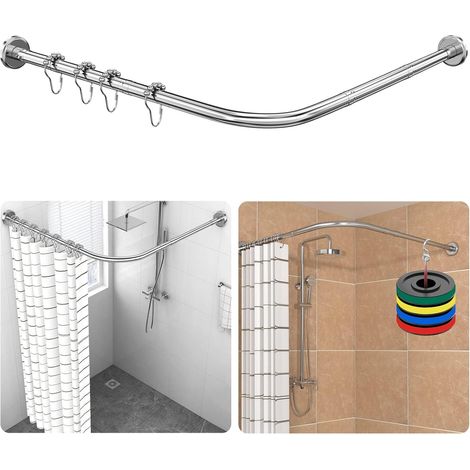Tringle à Rideau de Douche Réglable en Forme de L en Acier Inoxydable 304, Avec 18 Anneaux de Bain, Pas de Perçage, Barre de douche Convient Pour Baignoire, Magasin De Vêtements (70-100x70-100 cm) (1/5)