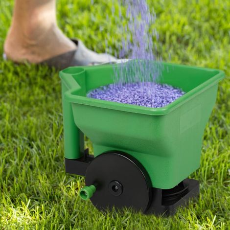 Epandeur Manuel de graines, épandeur de Jardin de Sel d'engrais Portatif Léger avec Une capacité de 3 L pour Herbe, Engrais, saler la Neige (Vert et noir) (1/5)