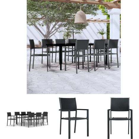 Gartenstühle - vidaXL 9-tlg. Garten-Essgruppe Schwarz - Gartenstuhl (1/5)