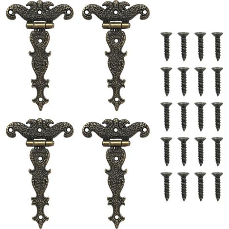 CSPARKV 4 bisagras retro en T con tornillos para gabinetes, ventanas, cajas de madera, puertas de granero y puertas de cobertizo