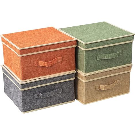 Storage Boxes with Lids, Foldable Storage Basket for Clothes, Toys, Books, Closet, Bedroom, Home, 33.5 x 31.7 x 17.5 cm, Rainbow Colours