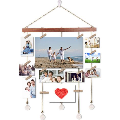 SABIR Cadre Photo Mural Pêle Mêle Photos avec Porte Photos Pinces, Décoration Maison et Cadeau Mariage Anniversaire (lot de 1) (1/5)