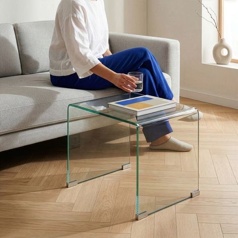Tavolino da Salotto Varlofrek in Vetro 50 x 50 x 50 cm - Trasparente [en.casa] (1/5)