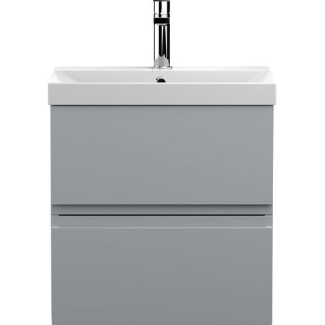 Mavesyn Contemporary 2 Drawer Wall Hung Vanity Unit with Thin Edge Basin, Satin Grey, 500mm