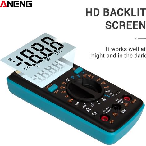 ANENG M1 Multimètre numérique portable Rétro-éclairage LCD Haute précision Tension AC/DC Résistance au courant Transistor Testeur de continuité Protection contre les surcharges Bleu (1/5)