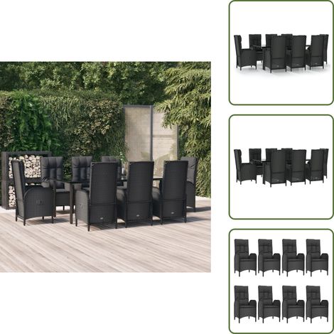 Cuscini per seduta - vidaXL Set da Pranzo da Giardino 9 pz con Cuscini Nero in Polyrattan - Cuscini per schienale