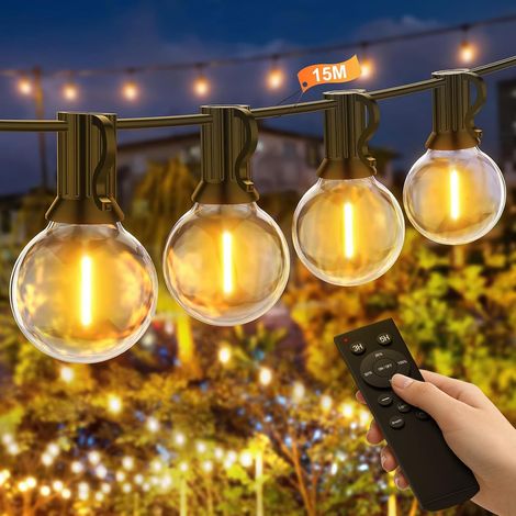 Guirlande Lumineuse Guinguette Exterieur avec Télécommande, 45,7M Guirlande LED Jardin Exterieur avec G40 LED Ampoules, 3 Modes, Minuteur, Lumiere Exterieur pour Terrasse Patio Jardin Mariage Camping (1/5)