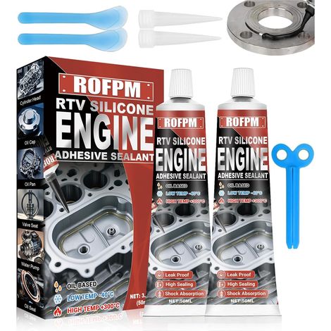 2 x Black Engine Seal Paste, Silicone Rtv, High Temperature, Exhaust Paste, Cylinder Head Gasket, Oil Seal for Car and Motorcycle Engines, Anti Leak Engine Oil (1/5)
