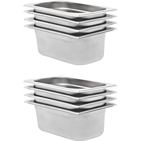 vidaXL Bandejas Gastronorm 8 unidades GN 1/4 100 mm acero inoxidable (1/5)