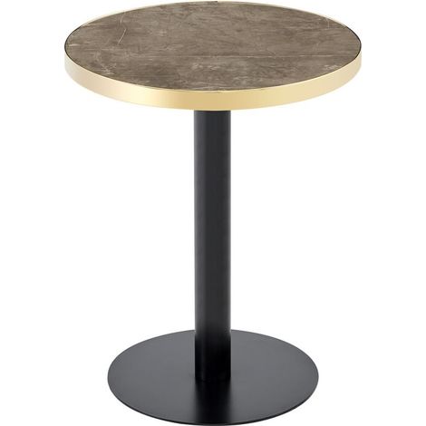 GagaTable d'appoint ronde effet marbre, bord doré, métal noir, or, 60 cm (1/5)