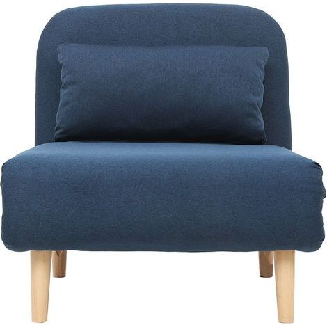 Miliboo – Fauteuil convertible scandinave en tissu bleu foncé – Structure en eucalyptus et pieds en hévéa massif – 5 positions d'inclinaison – Dimensions L74.5 x P82.5 x H78 cm