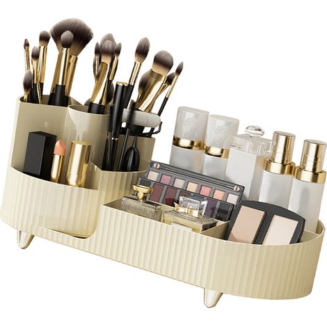 Grande boîte de rangement cosmétique blanche, organiseur rotatif à compartiments amovibles, sans perçage, capacité élevée (1/5)