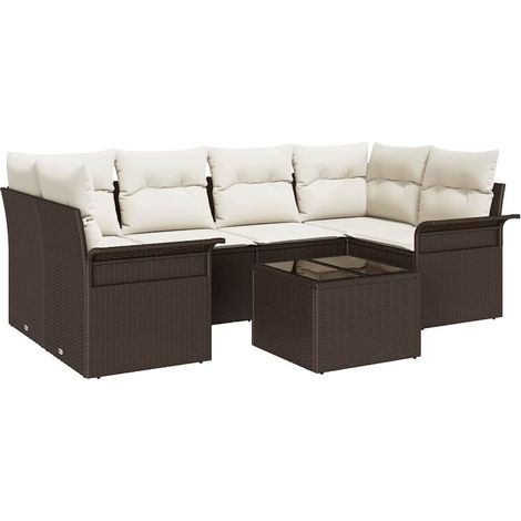 Garden Sofa Set with Cushion 7 pcs Brown Poly Rattan vidaXL
