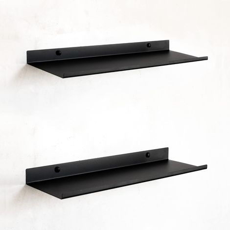 Set mit 2 kleinen, 30 cm großen, schwarzen Metall-Wandregalen mit Absturzsicherung, Wandregale für Badezimmer, Küche und Büro, für Gewürze (1/5)