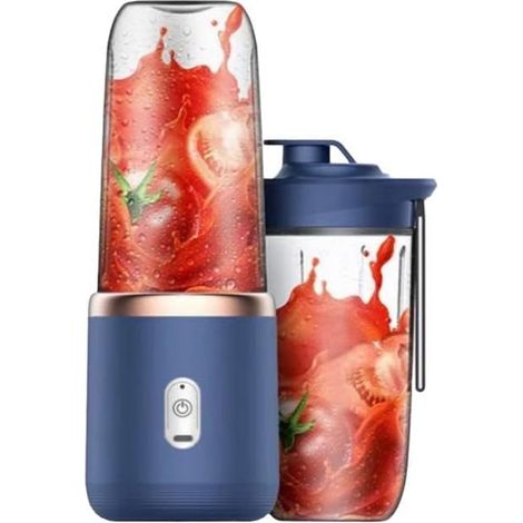 Minibatidora portátil de 300 ml con 6 cuchillas, 2 vasos portátiles, ideal para batidos, frutas y verduras, color azul.