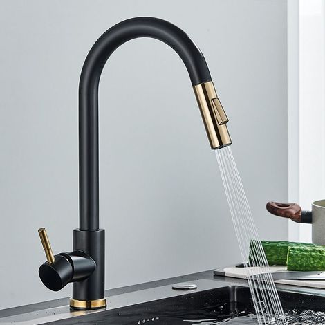 Ecleanfy - Mitigeur de cuisine noir mat rotatif 360° – 2 modes eau bouillante et pulvérisée – Hauteur 405mm – Tuyau extensible 30cm (1/5)