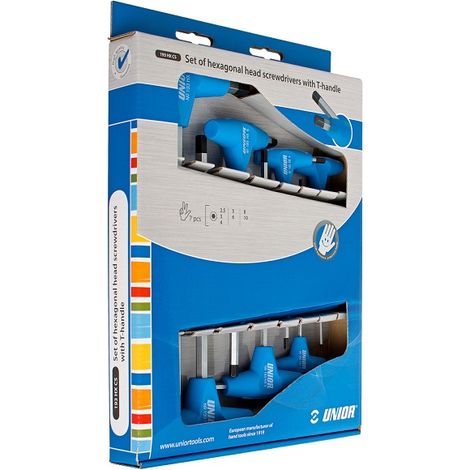 UNIOR 607890 - Juego de 7 destornilladores hexagonales con mango en T en caja de cartón de 2,5 a 10 mm serie 193HXCS