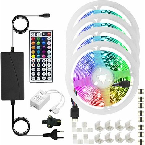 Ruban Led Rgb 20m,Bande Lumineuse Led Bluetooth Dimmable Avec Contrôle Par Application,Télécommande À 44 Boutons,Réglage De La Minuterie,Mode Musique,Led 24v Pour Salon Chambre(5m×4) (1/5)