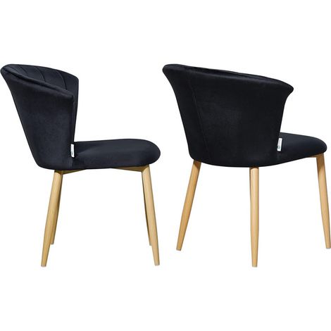 Lot de 2 chaises de salle à manger rembourrées en velours Elsa 1/2/4 - Noir (1/5)