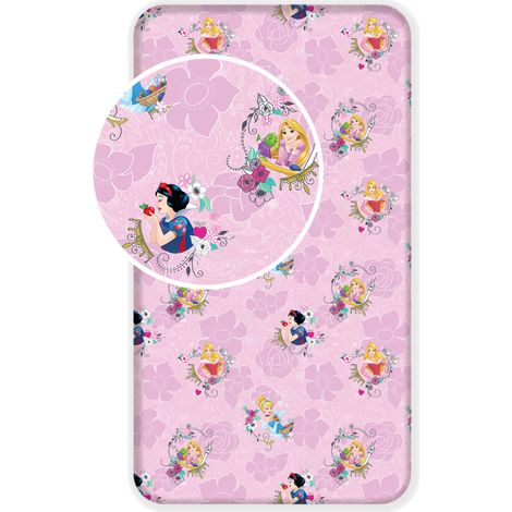 Disney - Drap housse en coton "Princesses Disney" - Rose - 90 x 200 cm - Livraison gratuite (1/4)