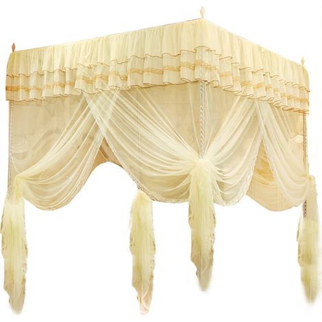 Moustiquaire à bordure en dentelle, dentelle luxueuse, moustiquaire à 3 portes pour une protection optimale contre les moustiques, couleur beige, armature non incluse. (1/5)