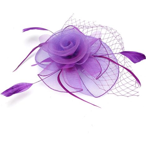 Chapeau de gaze violet pour femme, accessoire de coiffure en plumes pour mariage, cage à oiseaux (1/4)