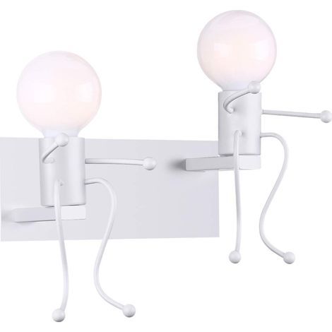 Applique Murales Double Tête E27 Base Lumière industrielle Créatif Lampes Intérieur rétro Iron Art déco pour Bar, Chambre à Coucher, Cuisine, Restaurant, Café, Couloir,Blanc (1/4)