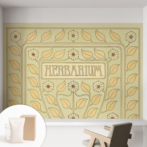 Papier peint intissé décoratif avec colle pour salon chambre et bureau Installation rapide Ornement végétal 152x104 cm (1/5)