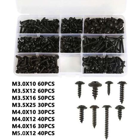 Ecleanfy - 340PCS Assortiment de Vis Autotaraudeuse M3 M3.5 M4 M4.8 Vis à Tole Noire Cylindrique Vis Autoperceuse Vis Autoforeuse Noir de Bonne Qualité Durable Plaqué au Zinc avec Boîte Plastique Prat (1/5)