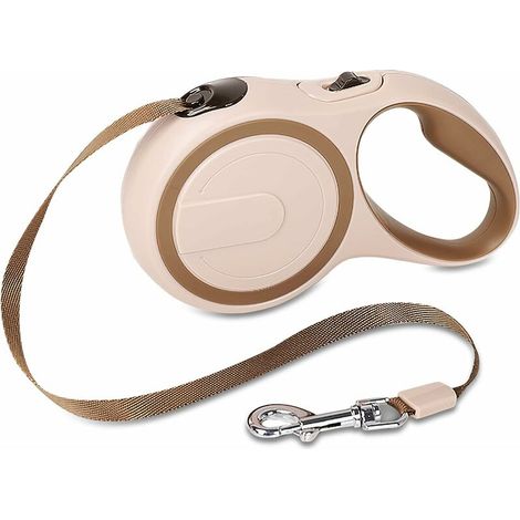 Laisse rétractable pour chien avec frein, ruban tressé nylon, 360°, marron, taille M – DELKEVIC (1/5)