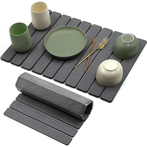 Tapis Egouttoir Vaisselle — Tapis Vaisselle Absorbant en Terre de Diatomées pour Cuisine, Hautement Absorbant, à Séchage Rapide et Antidérapant (Gris Foncé, 60 x 40 cm) (1/5)