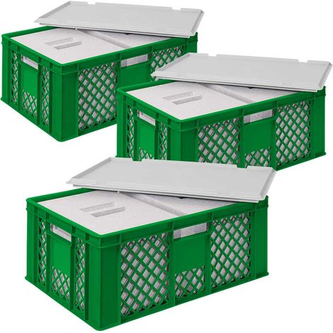 BRB 3x 2 Thermoboxen in Stapelkorb mit Deckel, LxBxH 600x400x240 mm, EPS, grün (1/2)