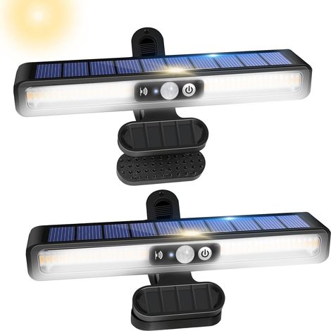 Lampe Solaire 2 Pièces Clip On Lumiere Solaires Détecteur Mouvement 3 Modes 36 LEDs Étanchéité IP65 Applique Murale Solaire LED (1/5)