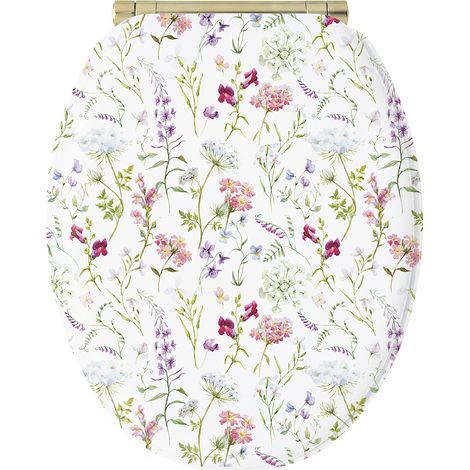 Abattant WC en MDF flore – Charnières métalliques dorées – Système soft close silencieux – Déclipsable pour nettoyage facile – Gelco Design