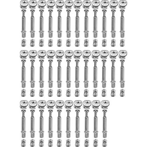 Raccords de Came Ø15mm avec Goujons à Visser M6x40mm et Écrous Pré-insérés M6 pour la Connexion de Panneaux d'armoires de Meubles Lot de 34 (1/5)