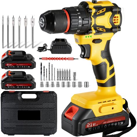 Visseuse sans fil sans balais 21 V - Perceuse-visseuse sans fil avec 2 batteries 2,0 Ah - 70 Nm - 25 + 3 niveaux de couple - Visseuse sans fil à 2 vitesses - Lumière LED - Mandrin 10 mm (1/5)