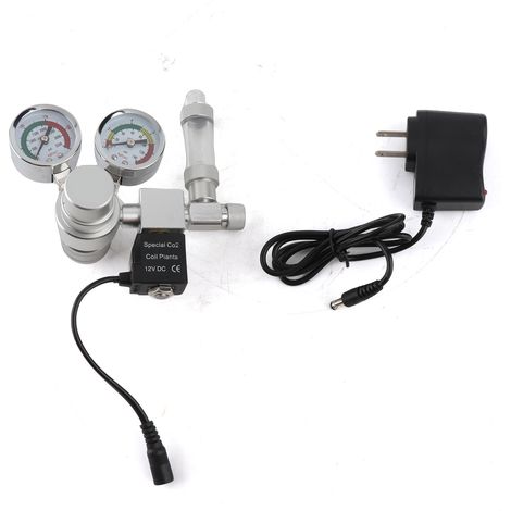 Regulador de CO2 de acero inoxidable para acuarios con válvula solenoide de 12 V, dos manómetros y contador de burbujas – Interfaz CGA320 (1/5)