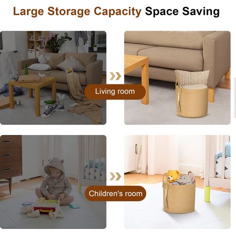 Laundry Basket 18L Wicker Basket 282828cm Foldable Washing Baskets with Sturdy Handles Storage for Clothes Bedding for Blankets Toys Clothes Shoes Plant Organizer Bin Living Room Home Decor (Brown) (1/5)