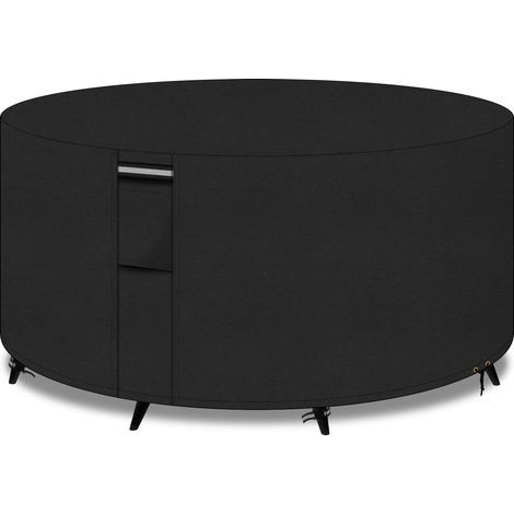 Round Garden Table Cover with Vents, 600D Oxford Fabric, Waterproof, Windproof, Anti-UV, 102x71cm, Black (1/5)
