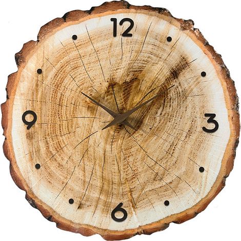 Horloge murale décorative en bois 12 pouces – Design vintage rustique avec effet rondelles de bois – Horloge à piles pour salon, cuisine et maison (1/5)