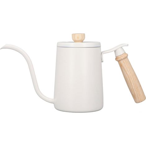 Bouilloire à filtre 600 ml, col de cygne, trou d'aération, poignée en bois, acier inoxydable de qualité alimentaire, ergonomique, blanche (1/5)
