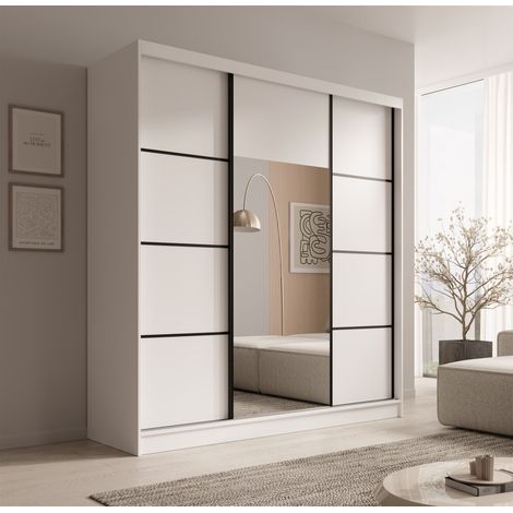 Schiebetürenschrank Schrank ALFA in Weiß- Tür Applikation Schwarz 200x215x61 cm (1/4)